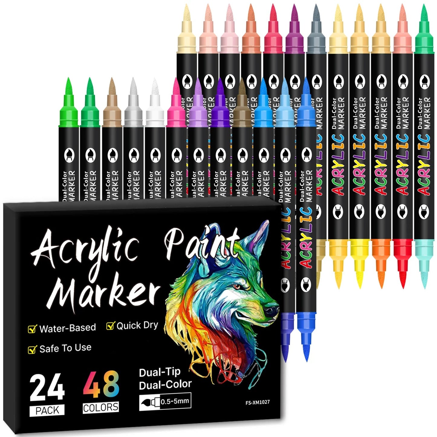 Omzieh Dual-Tip Acrylic Markers — 24, 48, 72, 144 Vibrant Colors | Soft Brush & Fine Tip | Made for Arts, Crafts & Creative Flow