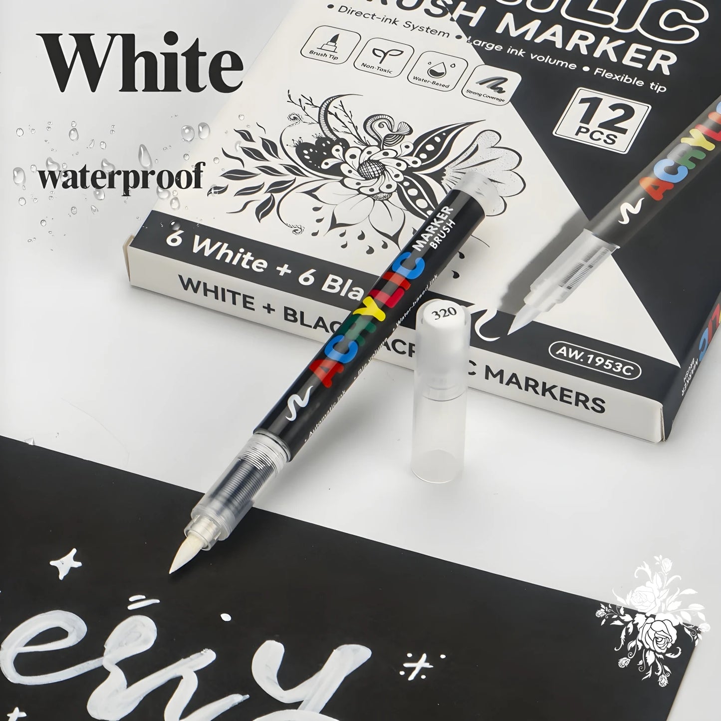 Color Play Acrylic Brush Markers - Black and White Set