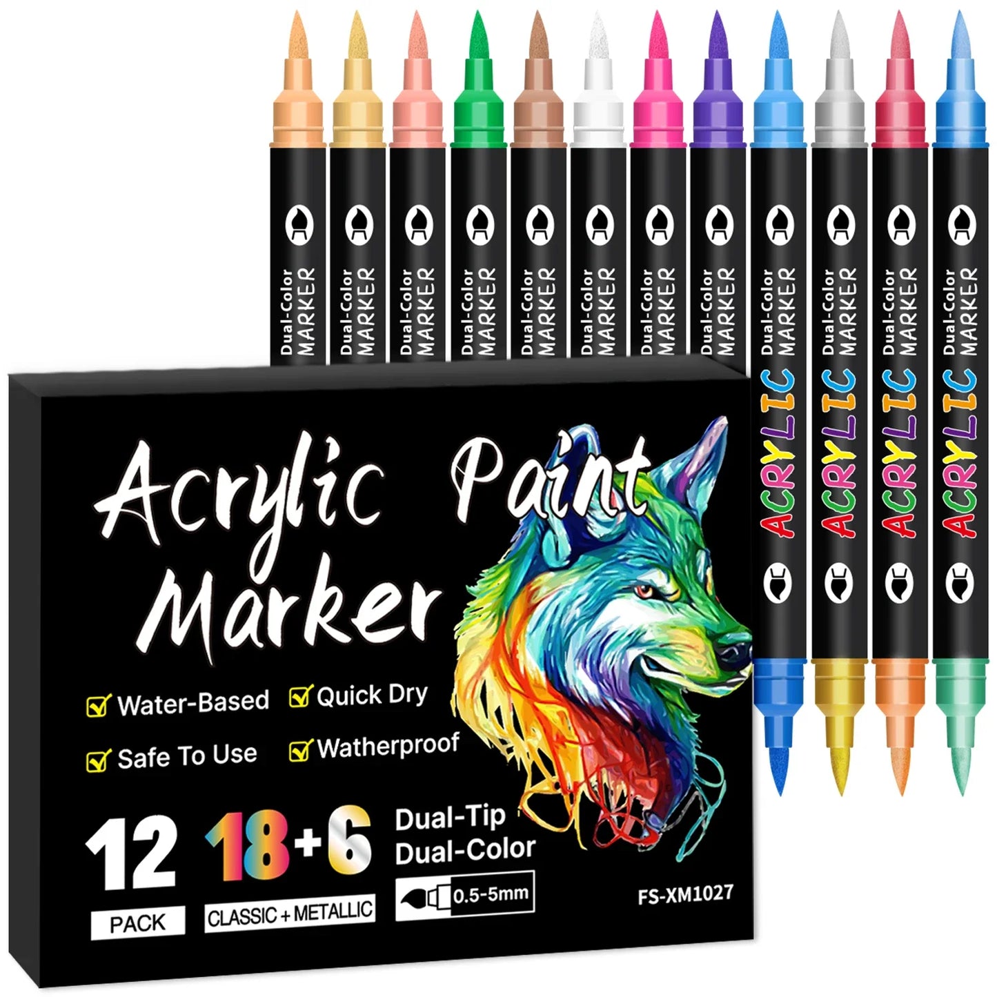 Omzieh Dual-Tip Acrylic Paint Markers – 24, 48, 72 or 144 Vibrant Colors for Mixed Media Artists | Soft Brush, Dual-Color Design for Canvas, Wood, Glass & Beyond