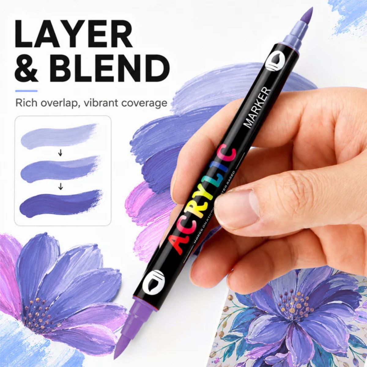 Omzieh Dual-Tip Acrylic Paint Markers | Lavender Set