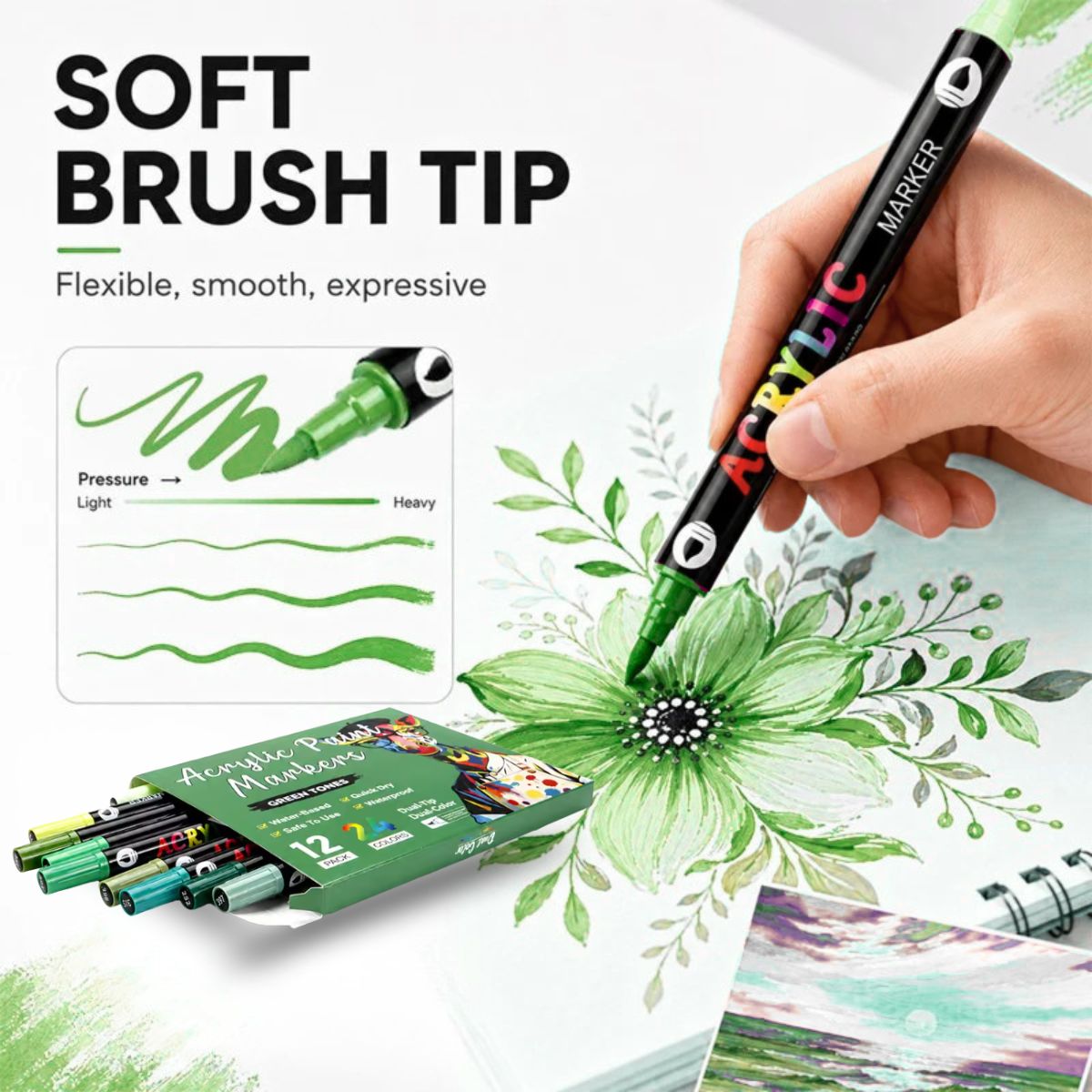 Omzieh Dual-Tip Acrylic Paint Markers | Eucalyptus Set
