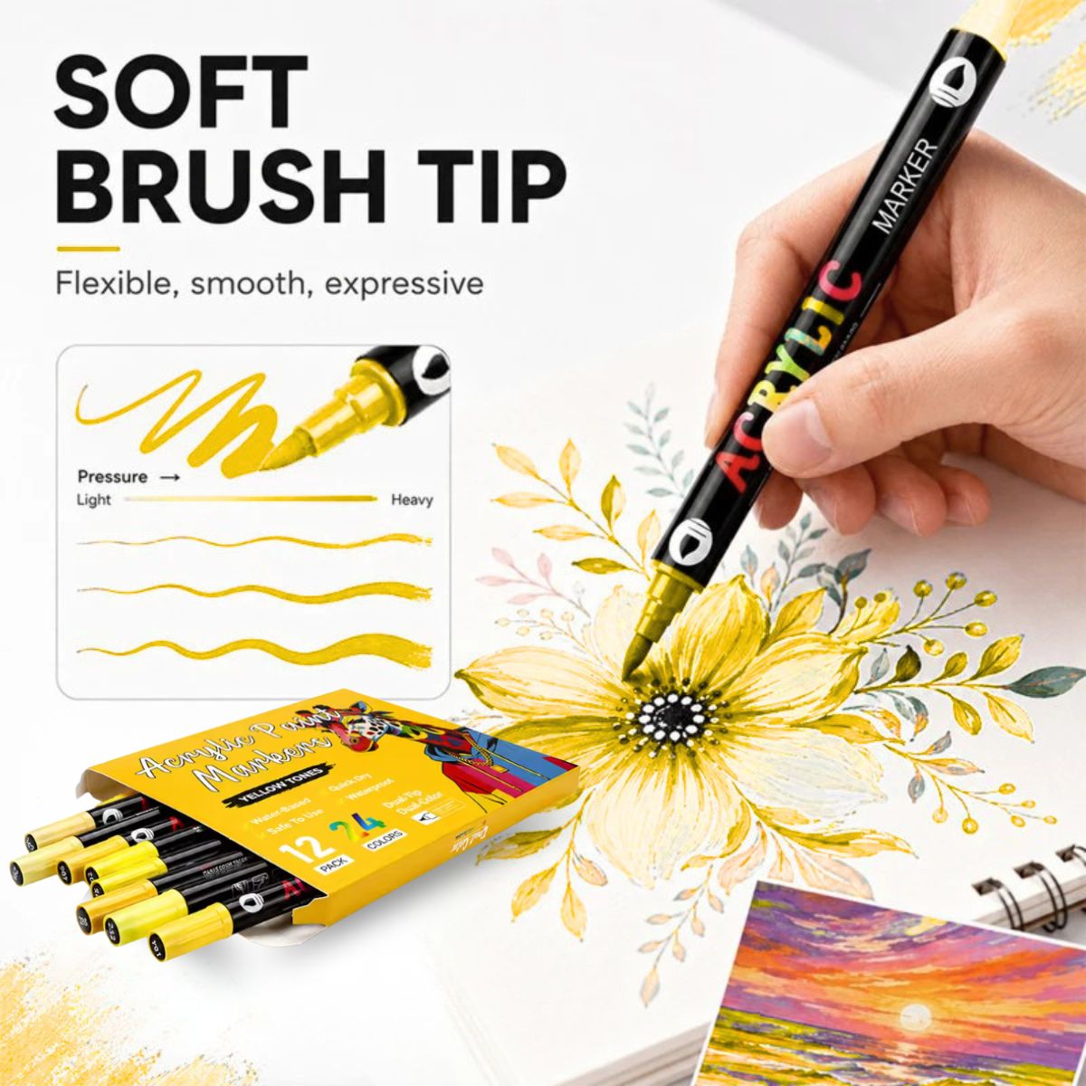 Omzieh Dual-Tip Acrylic Paint Markers | Lemongrass Set