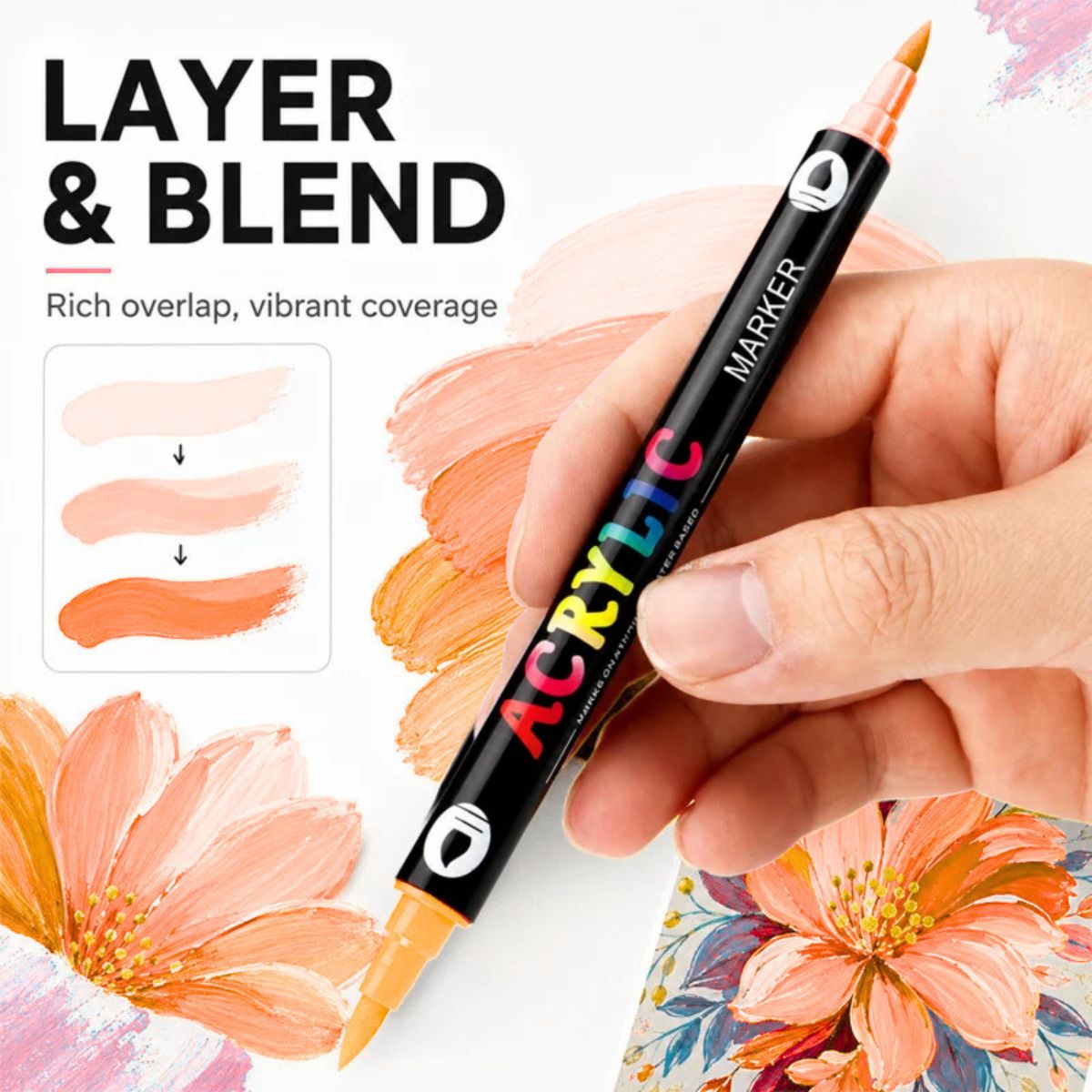Omzieh Dual-Tip Acrylic Paint Markers | Sweet Orange Set