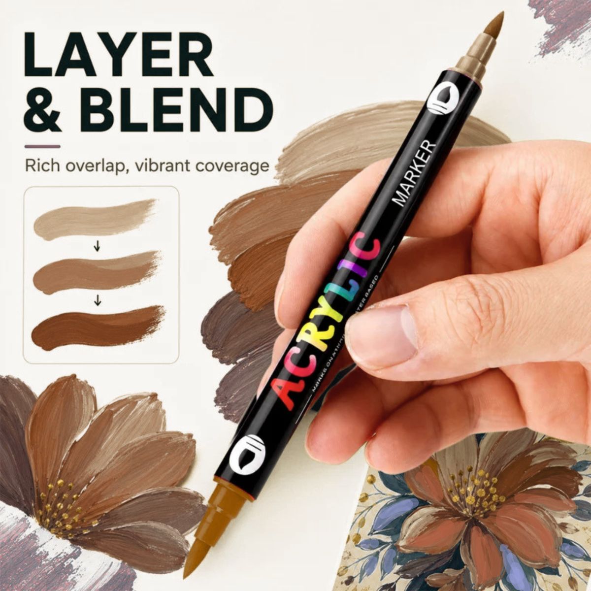 Omzieh Dual-Tip Acrylic Paint Markers | Cedarwood Set