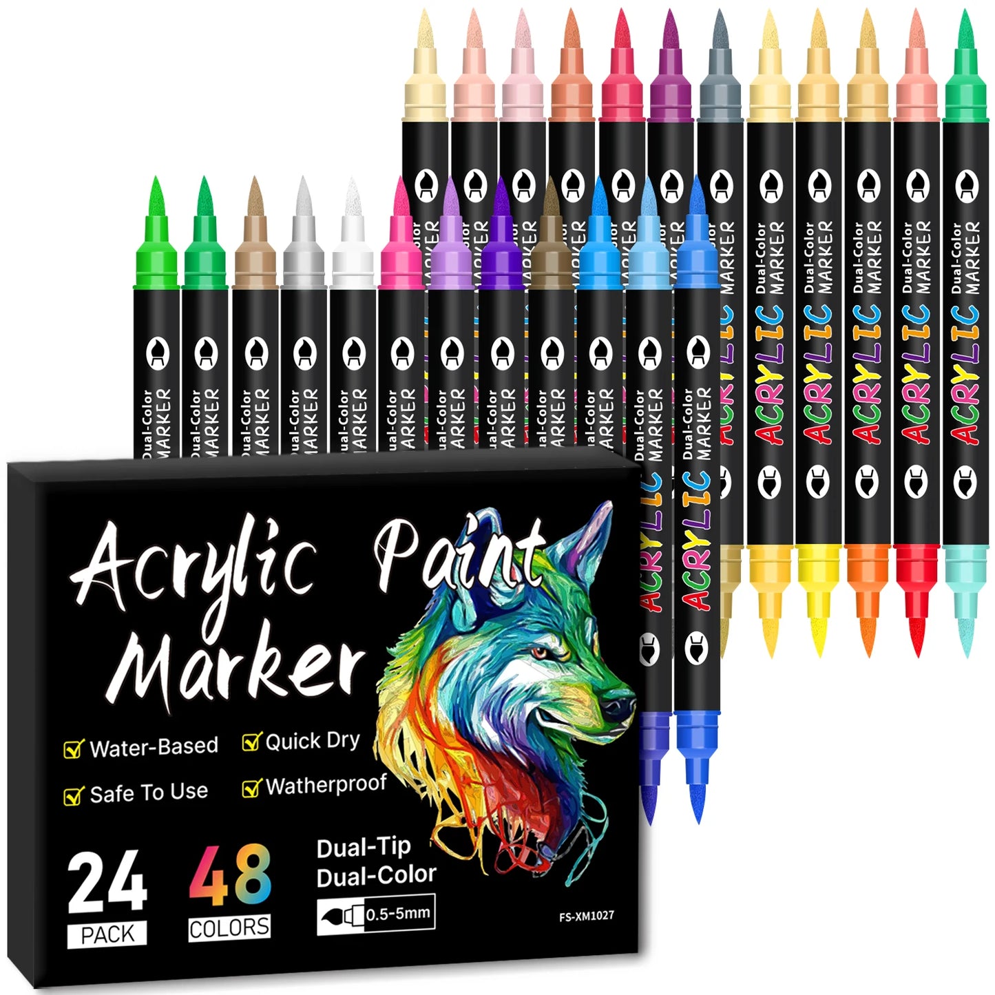 Omzieh Dual-Tip Acrylic Paint Markers – 24, 48, or 72 Vibrant Colors for Mixed Media Artists | Soft Brush, Dual-Color Design for Canvas, Wood, Glass & Beyond