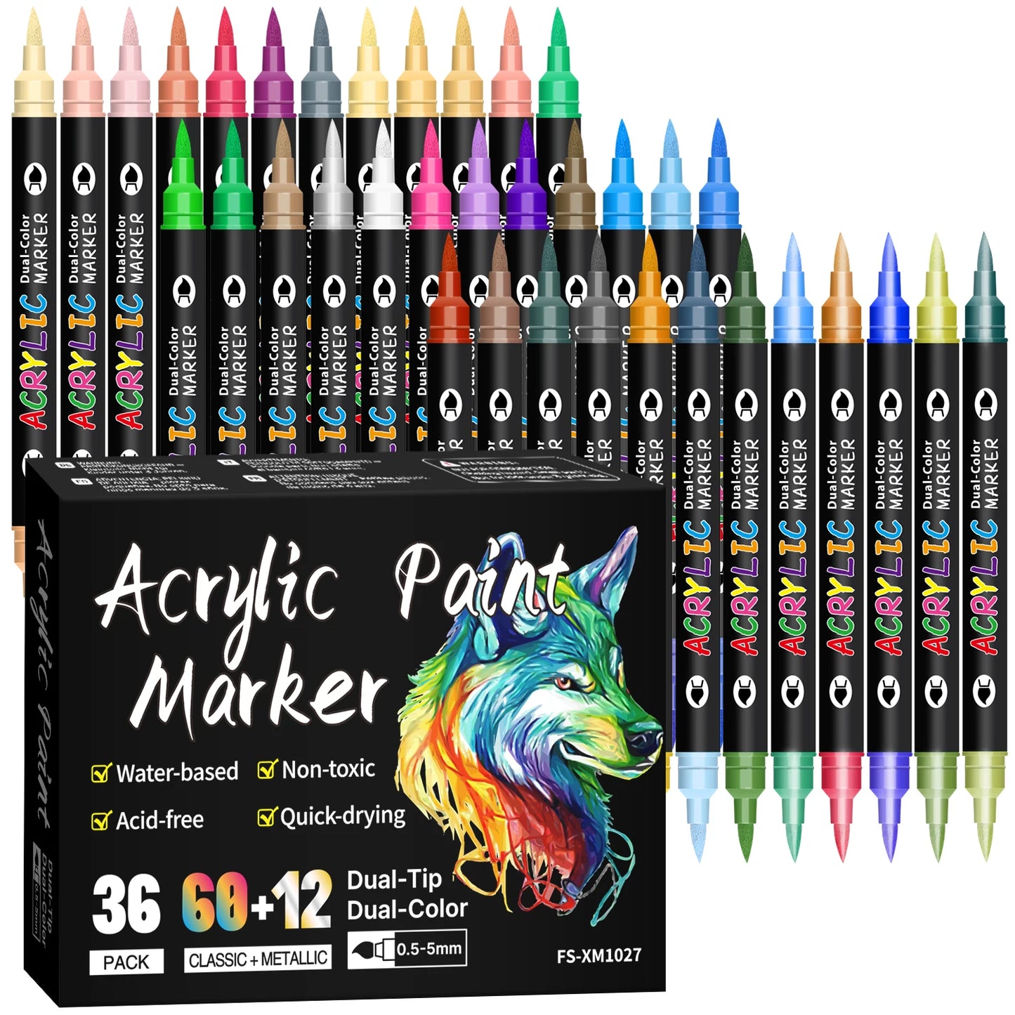 Omzieh Dual-Tip Acrylic Paint Markers – 24, 48, 72 or 144 Vibrant Colors for Mixed Media Artists | Soft Brush, Dual-Color Design for Canvas, Wood, Glass & Beyond