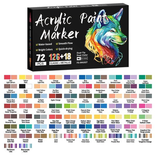 Omzieh Dual-Tip Acrylic Markers — 72-144 Vibrant Colors | Soft Brush & Fine Tip |Made for Arts, Crafts & Creative Flow